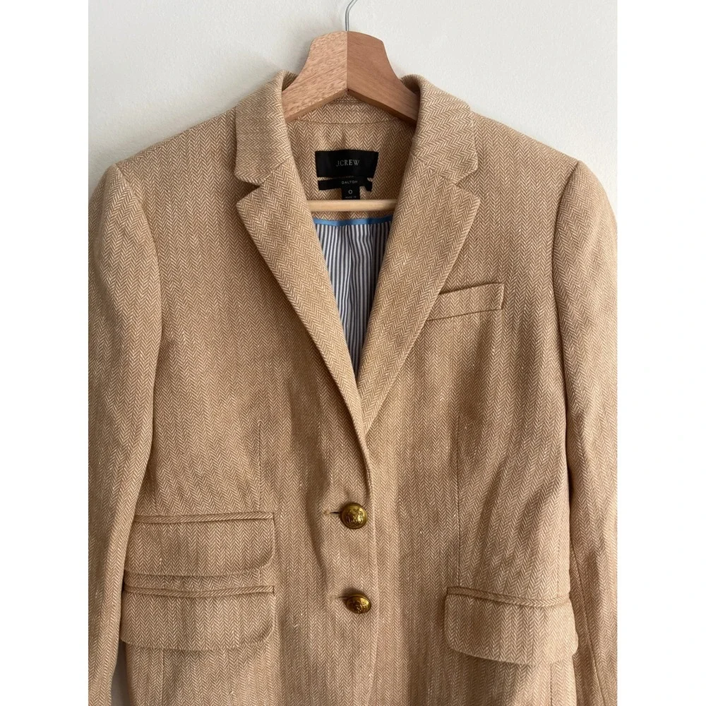 J. Crew Womens 0 Dalton Blazer Beige Tan Herringbone Tweed Office